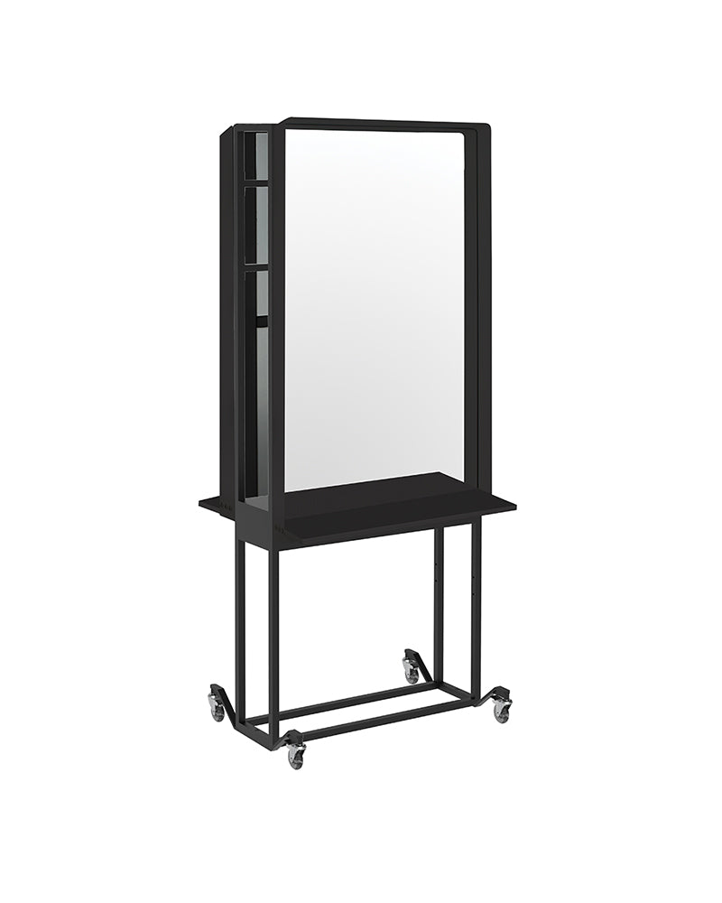 Mirror joiner- Sort frisørbetjening til spejle Comfortel dobbeltsidet i sort med hjul i bunden